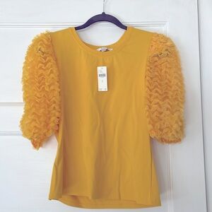 Anthropologie Flat White yellow sheer poof sleeve top NWT Sz Sm